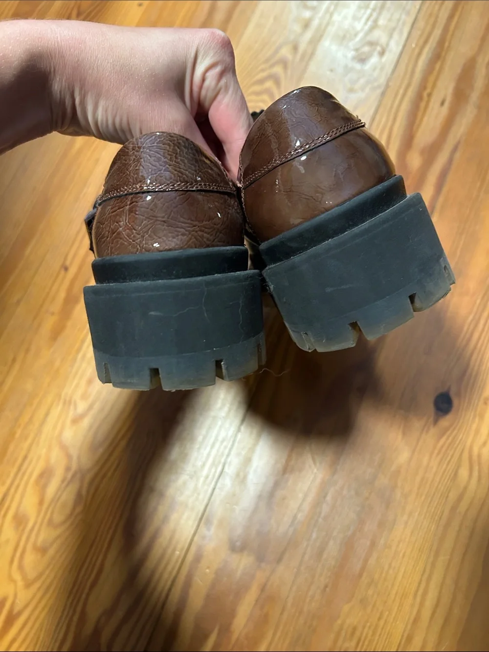 Free People Brown Leather Buckle Loafers